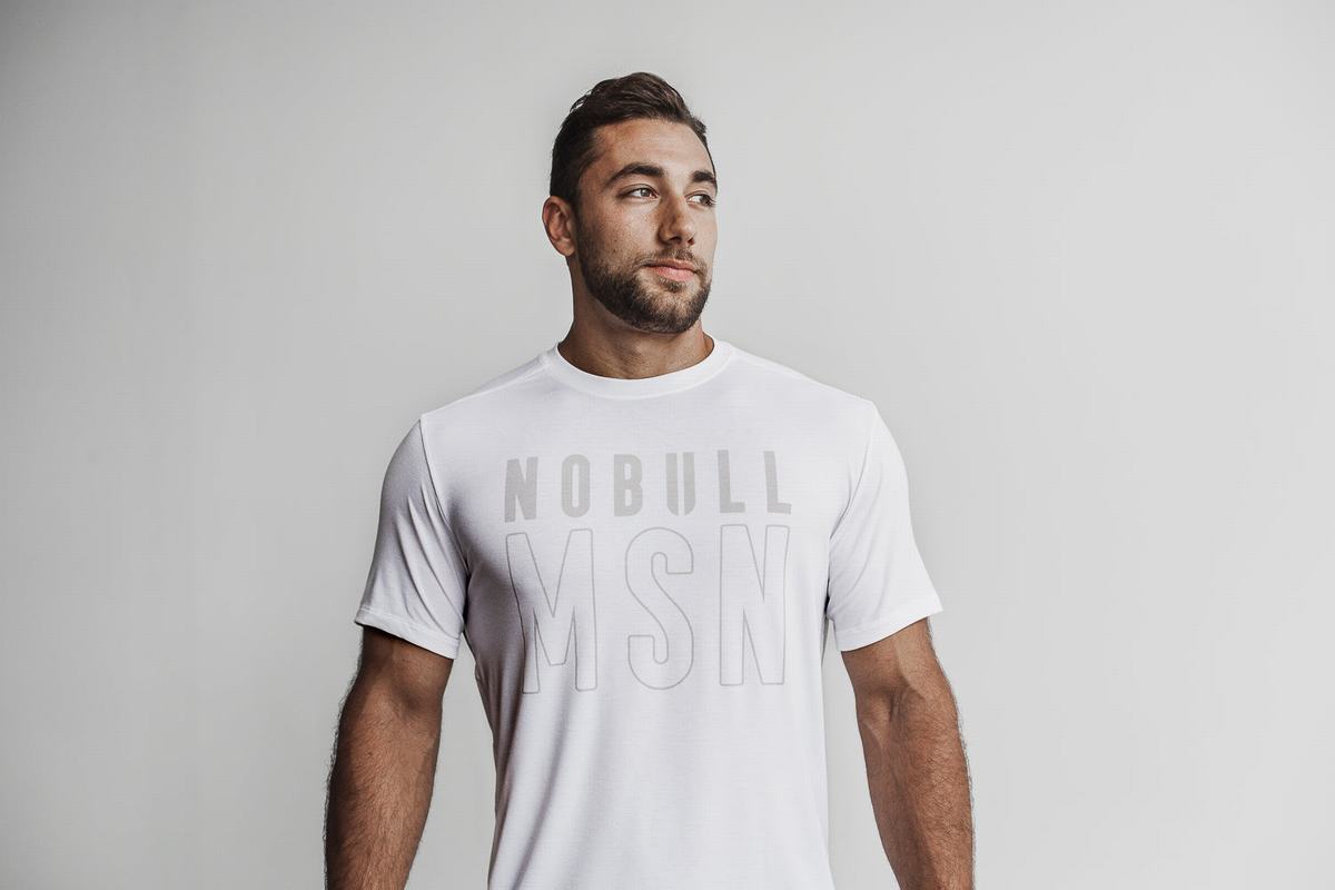 Nobull (Madison) Men\'s T Shirts White | Australia (GH1465)